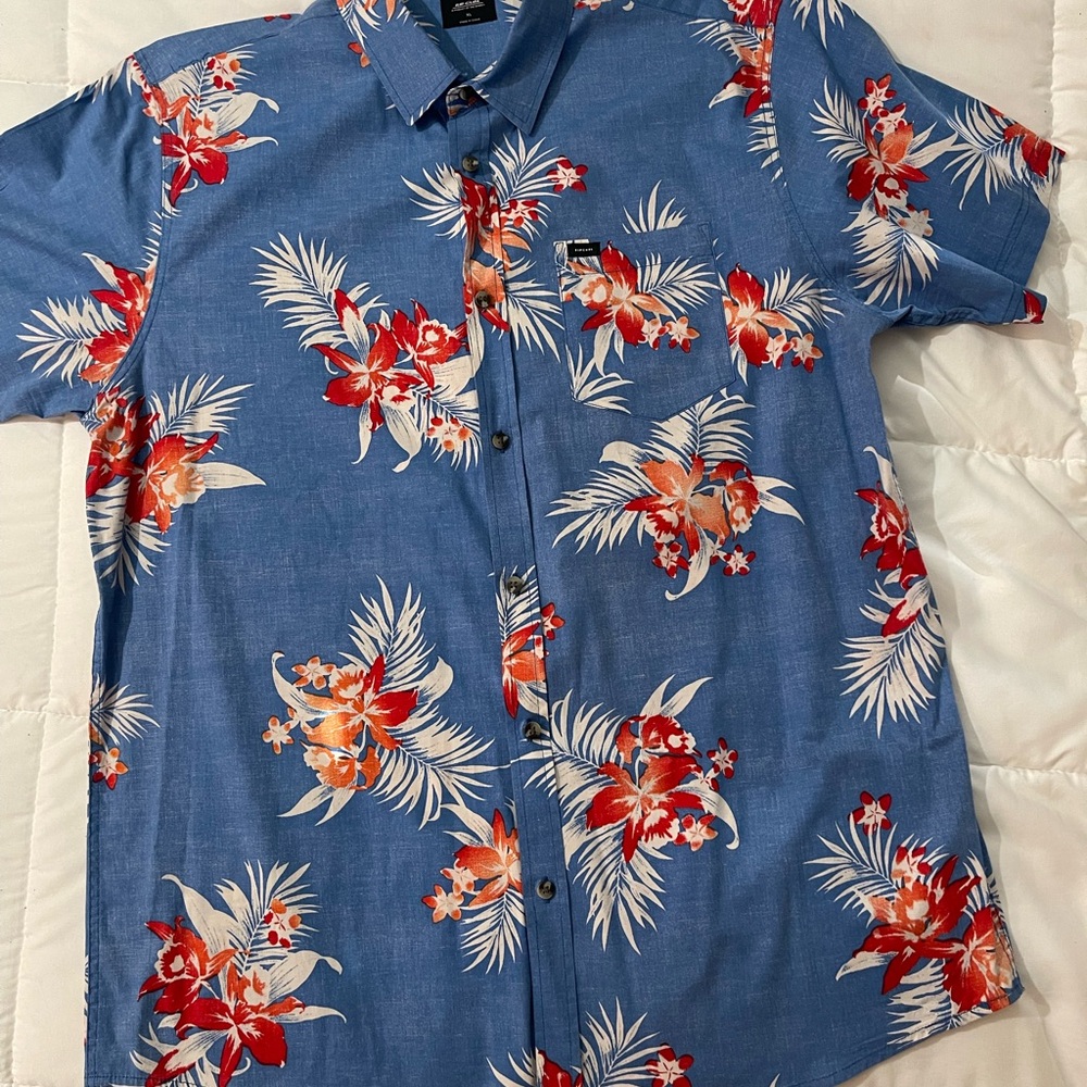 Rip Curl Blue and Red Floral Hawaiian Men's Shirt